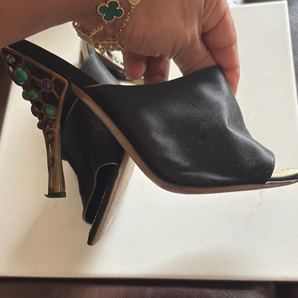 Louis Vuitton Black and Gold Mules - Picture 2 of 5